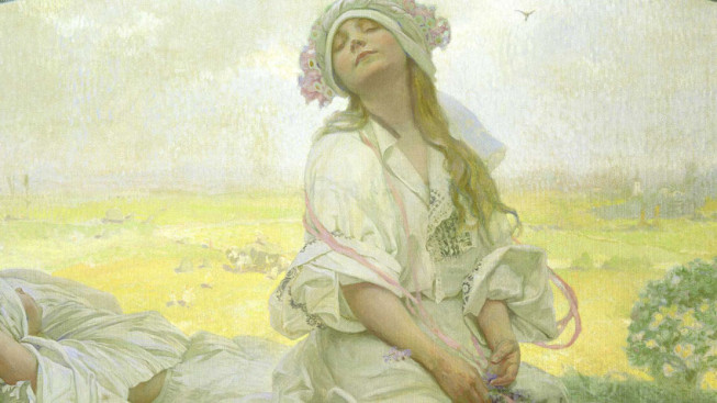 Alphonse Mucha, Cantecul Boemiei, 1918, ulei pe panza, 100 x 138 cm © Mucha Trust 2023