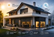 Cum îți protejează rulourile exterioare metalice locuința împotriva temperaturilor extreme Casă modernă echipată cu rulouri exterioare metalice care reduc căldura vara și pierderile de căldură iarna
